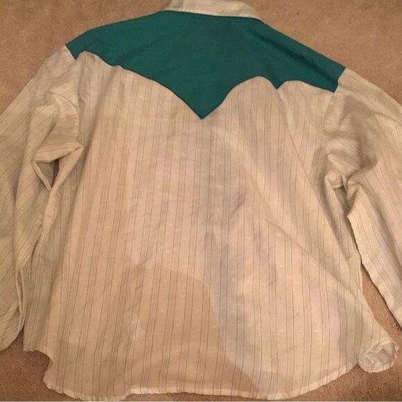 Vintage Deborah Haman Teal and Cream Western Shirt with Embroidery - Picture 6 of 6